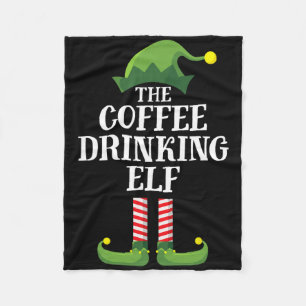 Coffee Drinking Elf Matching Family Group Christma Fleece Blanket