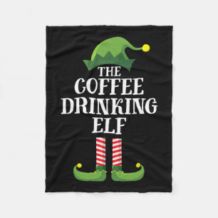 Coffee Drinking Elf Matching Family Group Christma Fleece Blanket