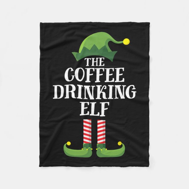 Coffee Drinking Elf Matching Family Group Christma Fleece Blanket (Front)