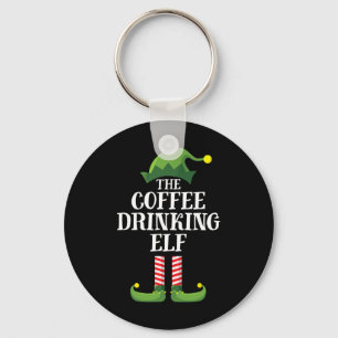 Coffee Drinking Elf Matching Family Group Christma Key Ring