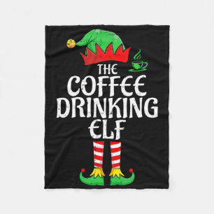 Coffee Drinking Elf Xmas Matching Christmas Family Fleece Blanket