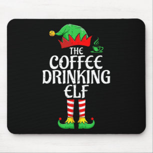 Coffee Drinking Elf Xmas Matching Christmas Family Mouse Pad