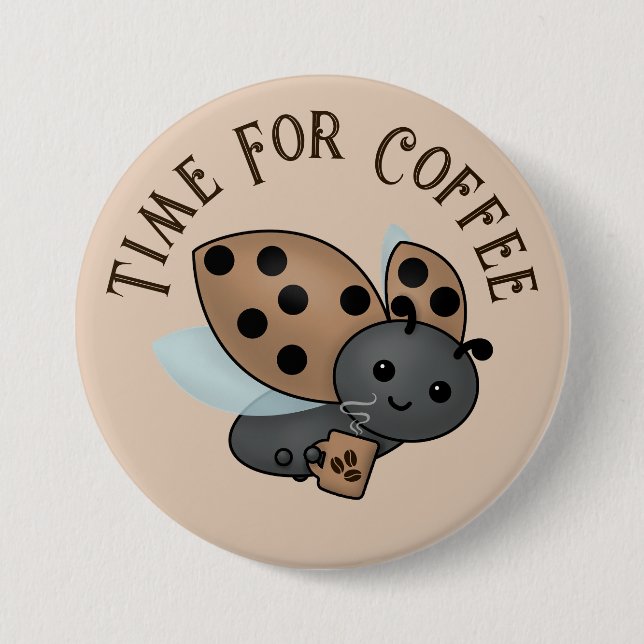 Coffee Drinking Ladybug Button (Front)