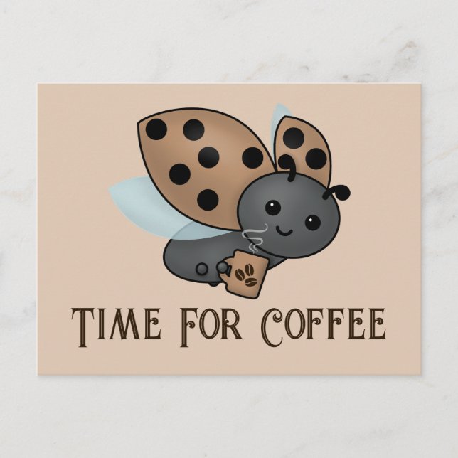 Coffee Drinking Ladybug Postcard (Front)