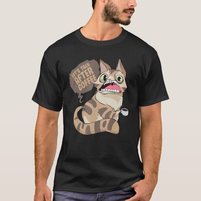 Coffee Drinking Lazy Ignorant Cat T-Shirt (Front)