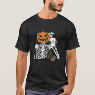 Coffee Drinking Pumpkin Head Skeleton Halloween Co T-Shirt