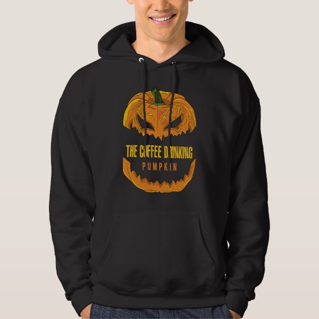 Coffee Drinking Pumpkin Matching Family Group Hall Hoodie (Front)