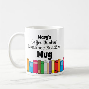 Coffee Drinking, Romance Reading Book Stack Coffee Mug