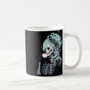 Coffee Drinking Skeleton Messy Bun Halloween Costu Mug