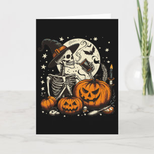 Coffee Drinking Skeleton Pumpkin Halloween Costume Card