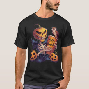 Coffee Drinking Skeleton Pumpkin Halloween Costume T-Shirt