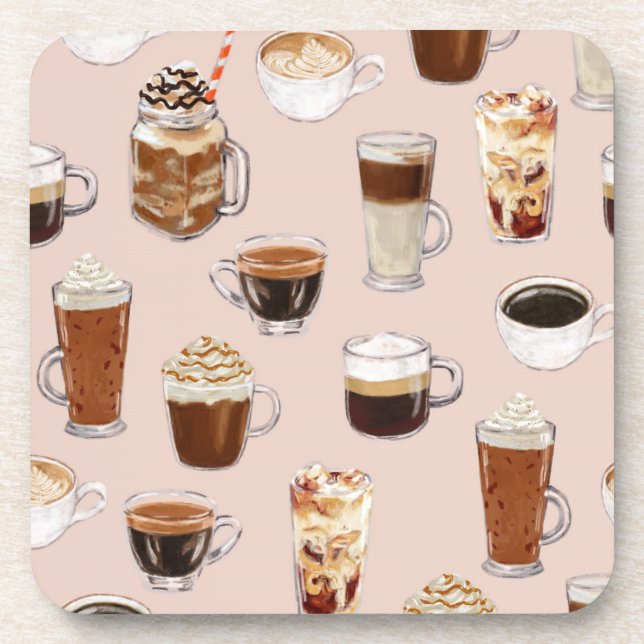 Coffee Drinks and Desserts Pattern Coaster (Front)