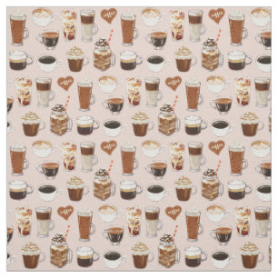 Coffee Drinks and Desserts Pattern Fabric