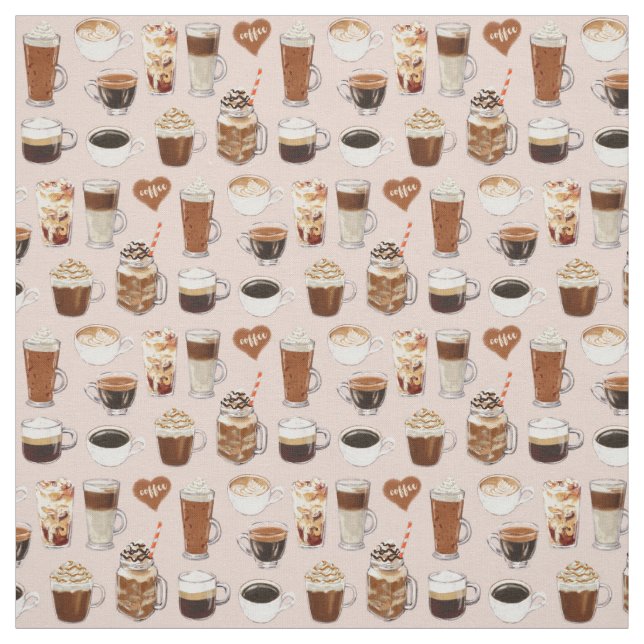 Coffee Drinks and Desserts Pattern Fabric (Swatch)