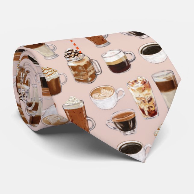 Coffee Drinks and Desserts Pattern Tie (Rolled)
