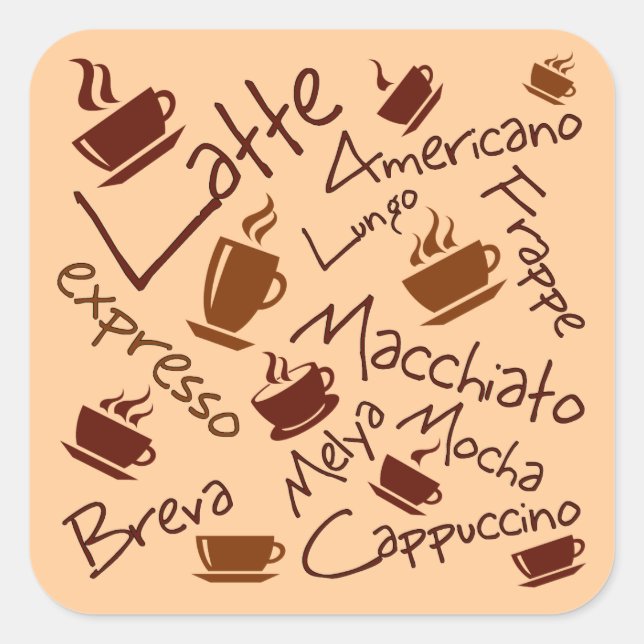 Coffee Drinks Collage Square Sticker (Front)