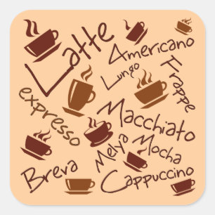 Coffee Drinks Collage Square Sticker