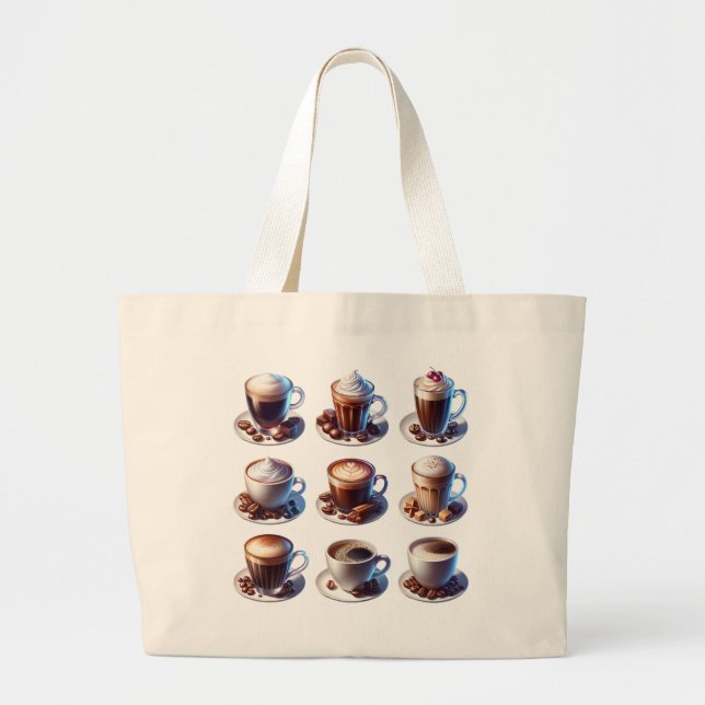 Coffee drinks For Coffee Lovers Large Tote Bag (Front)