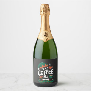 Coffee Elf Christmas Funny Caffeine Xmas Lovers Sparkling Wine Label