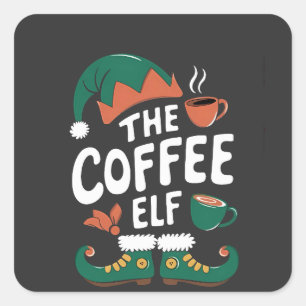 Coffee Elf Christmas Funny Caffeine Xmas Lovers Square Sticker