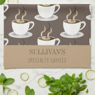 Coffee   Espresso   Capuccino Pattern - Monogram Tea Towel