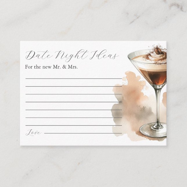 Coffee Espresso Date Night Ideas Bridal Shower Enclosure Card (Front)