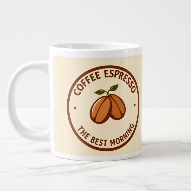 Coffee Espresso Label With Morning-Themed Design Large Coffee Mug (Left)