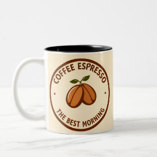 Coffee Espresso Label With Morning-Themed Design Two-Tone Coffee Mug