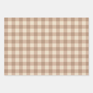 Coffee Esthetic Beige and White Gingham Pattern Wrapping Paper Sheet