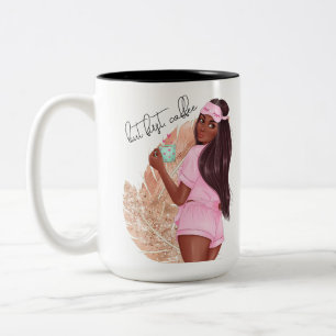 Coffee Faux Glitter Girl Hair Brown Pink Two-Tone Coffee Mug