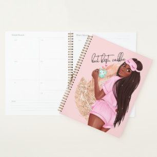Coffee Faux Glitter Girl Hair Rose Gold Pink    Planner