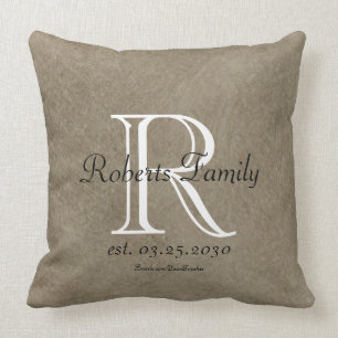Coffee Faux Leather Monogram Anniversary Cushion