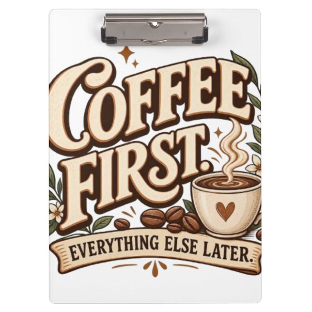 Coffee First Everything Else Later Vintage Botanic Clipboard (Front)