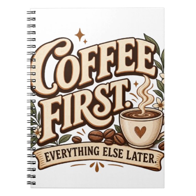 Coffee First Everything Else Later Vintage Botanic Notebook (Front)