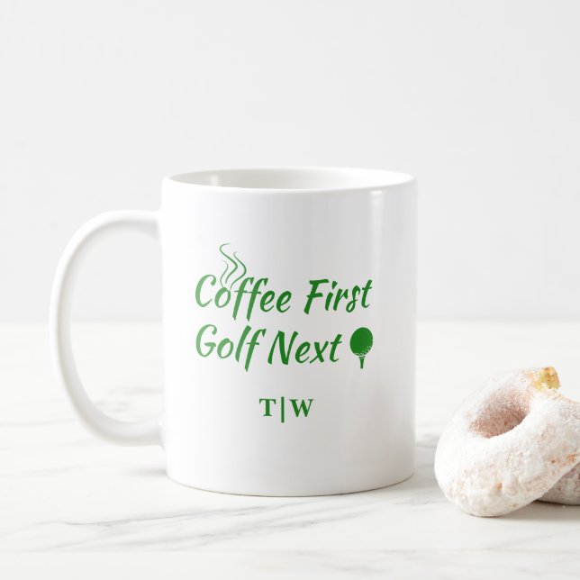 Coffee First Golf Next Humour Quote  Mug (With Donut)