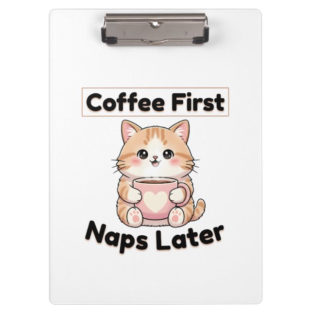 Coffee First Naps Later Cute Cat | Kawaii Coffee  Clipboard (Front)