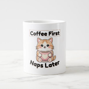 Coffee First Naps Later Cute Cat Kawaii Coffee Large Coffee Mug