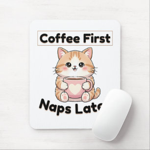 Coffee First Naps Later Cute Cat Kawaii Coffee Mouse Pad