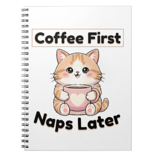 Coffee First Naps Later Cute Cat | Kawaii Coffee  Notebook