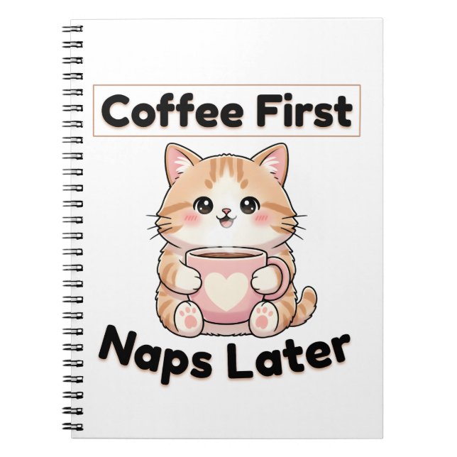 Coffee First Naps Later Cute Cat | Kawaii Coffee  Notebook (Front)