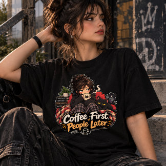 Coffee First People Later Funny Introvert T-Shirt