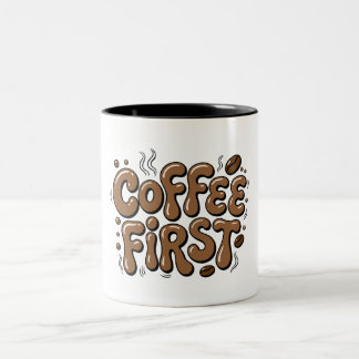 Coffee First Retro Bubble Typography Mug