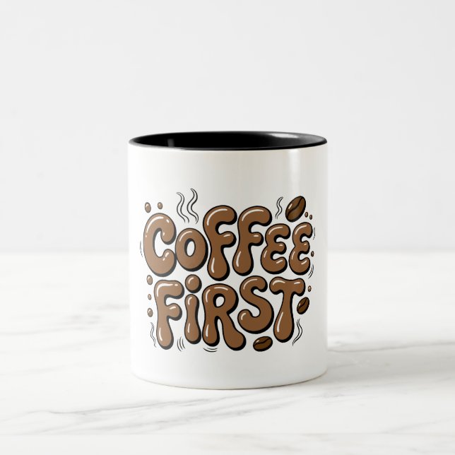Coffee First Retro Bubble Typography Mug (Center)