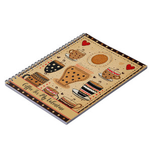 Coffee For My Valentine Cute Cartoon Hearts 4 Notebook