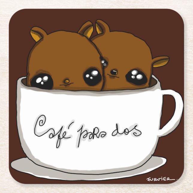 Coffee for two square paper coaster (Front)