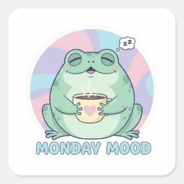 Coffee Frog Sticker Cute Frog Drinking Coffee Funn (Front)