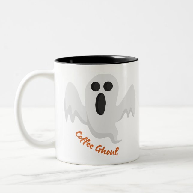 Coffee Ghoul, Coffee Ghost Two-Tone Coffee Mug (Left)