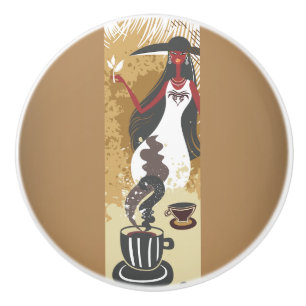 Coffee Girl Ceramic Knob