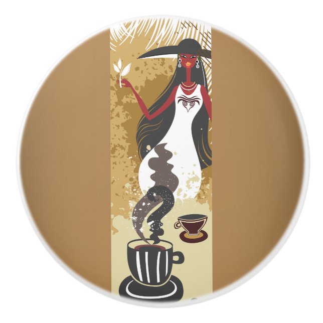 Coffee Girl Ceramic Knob (Front)