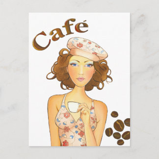 Coffee Girl Drinking Espresso Postcard